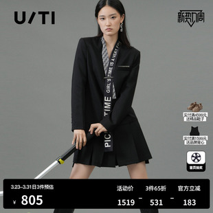 羊毛混纺 裙尤缇2025春季 TI黑色学院风连衣裙女百搭简约通勤西装