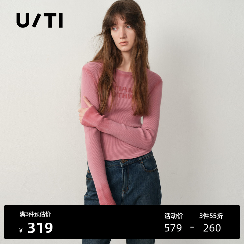 U/TI晕染渐变羊毛针织衫女修身短款显瘦毛衫上衣尤缇2025冬季新款