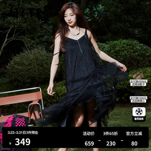 TI黑色不规则无袖 新款 吊带裙女装 春季 百搭潮气质网纱裙尤缇时尚