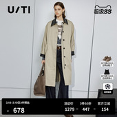 新款 风衣女英伦风通勤外套上衣尤缇2025秋季 TI酷飒皮质拼接长款