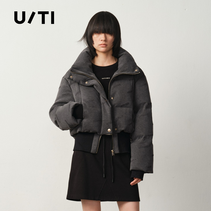 U/TI重磅压花短款羽绒服女收腰保暖90白鸭绒外套尤缇2025冬季新款