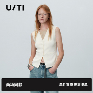 通勤风针织上衣女装 专柜新款 本白色针织V领马甲 TI尤缇2025夏季