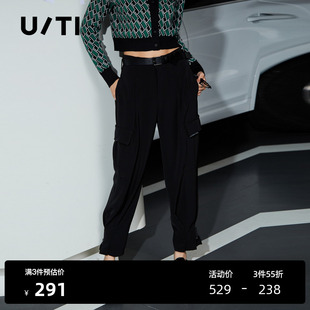运动裤 女装 新款 TI黑色拉链束脚工装 春季 裤 尤缇时尚 设计感休闲裤
