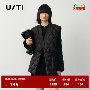 U/TI新中式盘扣羽绒服女设计感保暖云感蓬松马甲尤缇2025冬季新款