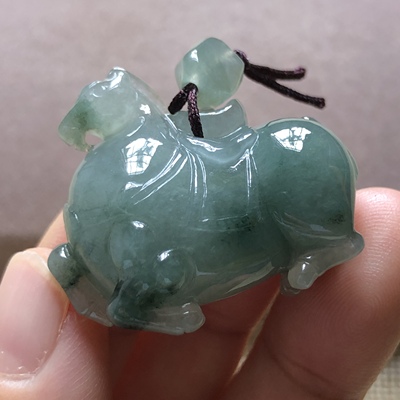 缅甸玉石A货翡翠玉雕玉器文玩老坑料冰飘花唐马立体挂件吊坠捡漏