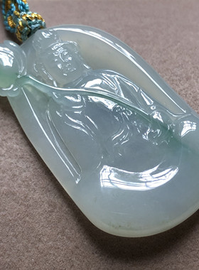 缅甸玉石A货翡翠玉雕玉器文玩老坑料冰飘花俏色巧雕持莲观音玉牌