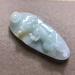 缅甸玉石A货翡翠玉雕文玩冰糯种飘花俏黄翡招财貔貅玉牌挂件吊坠