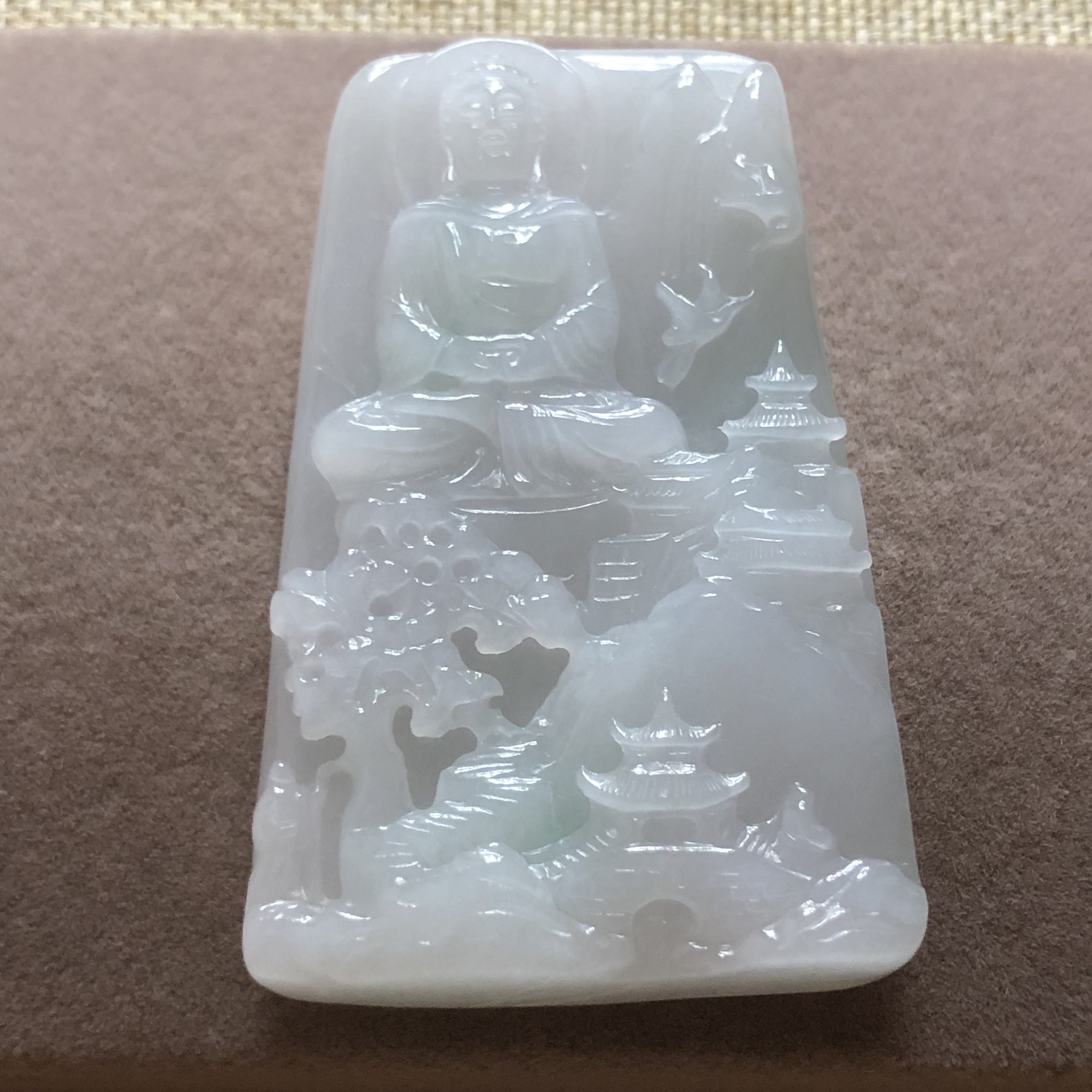 缅甸玉石A货翡翠玉雕文玩冰糯种山水大日如来佛祖玉牌挂件吊坠