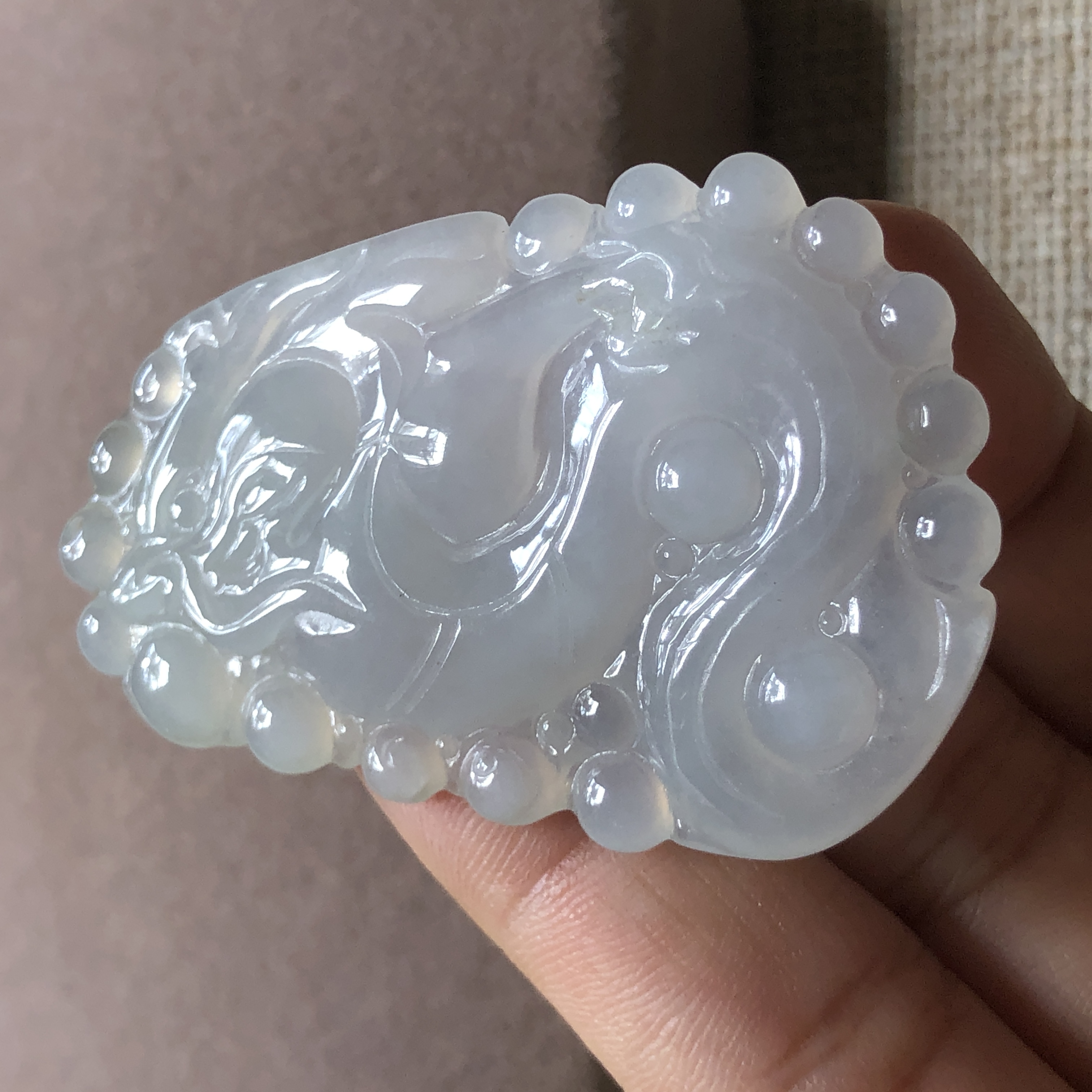缅甸玉石A货翡翠玉雕玉器文玩老坑料冰种起胶泡泡龙挂件吊坠捡漏