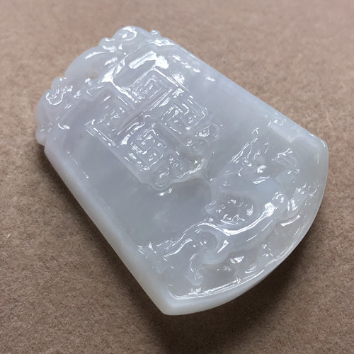 缅甸玉石A货翡翠玉雕玉器文玩冰糯种淡紫色仿古玉牌挂件吊坠捡漏