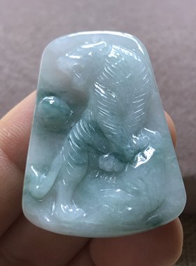 缅甸玉石A货翡翠玉雕玉器文玩冰糯种飘花精雕虎牌玉牌挂件吊坠