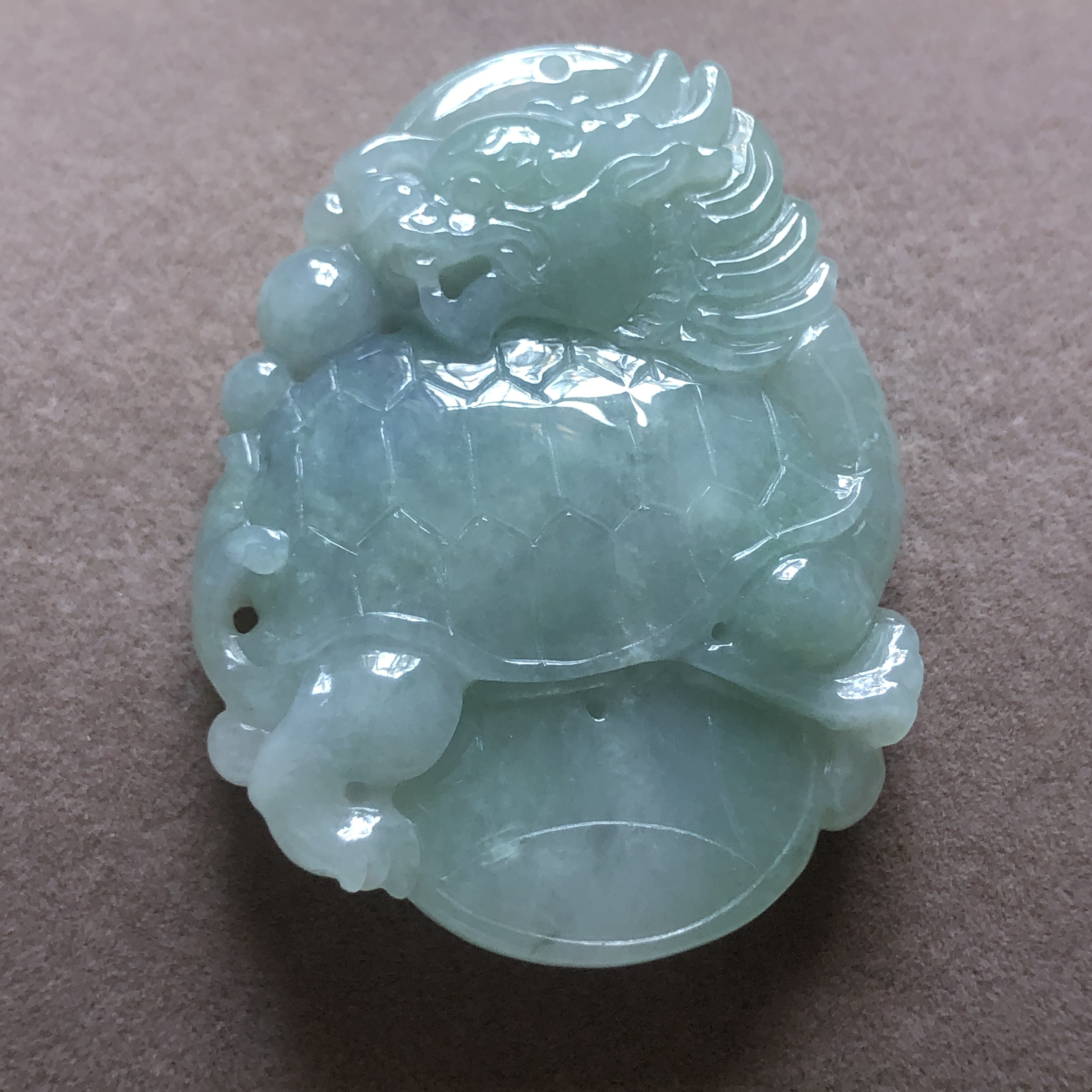 缅甸玉石A货翡翠玉雕玉器文玩老坑冰糯种龙头龟厚装挂件吊坠捡漏