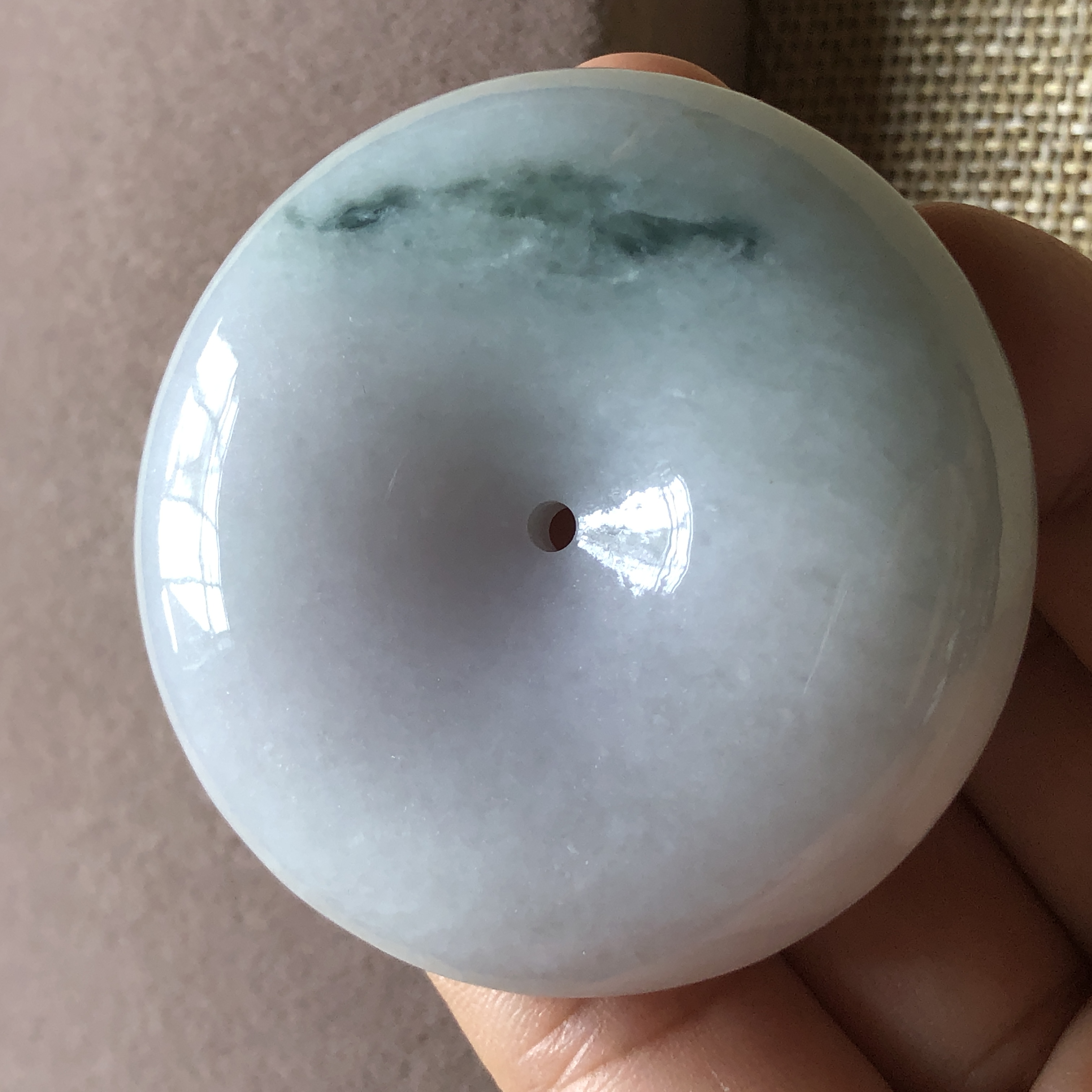 缅甸玉石A货翡翠玉器文玩淡紫飘花饱满厚装大平安扣挂件吊坠捡漏