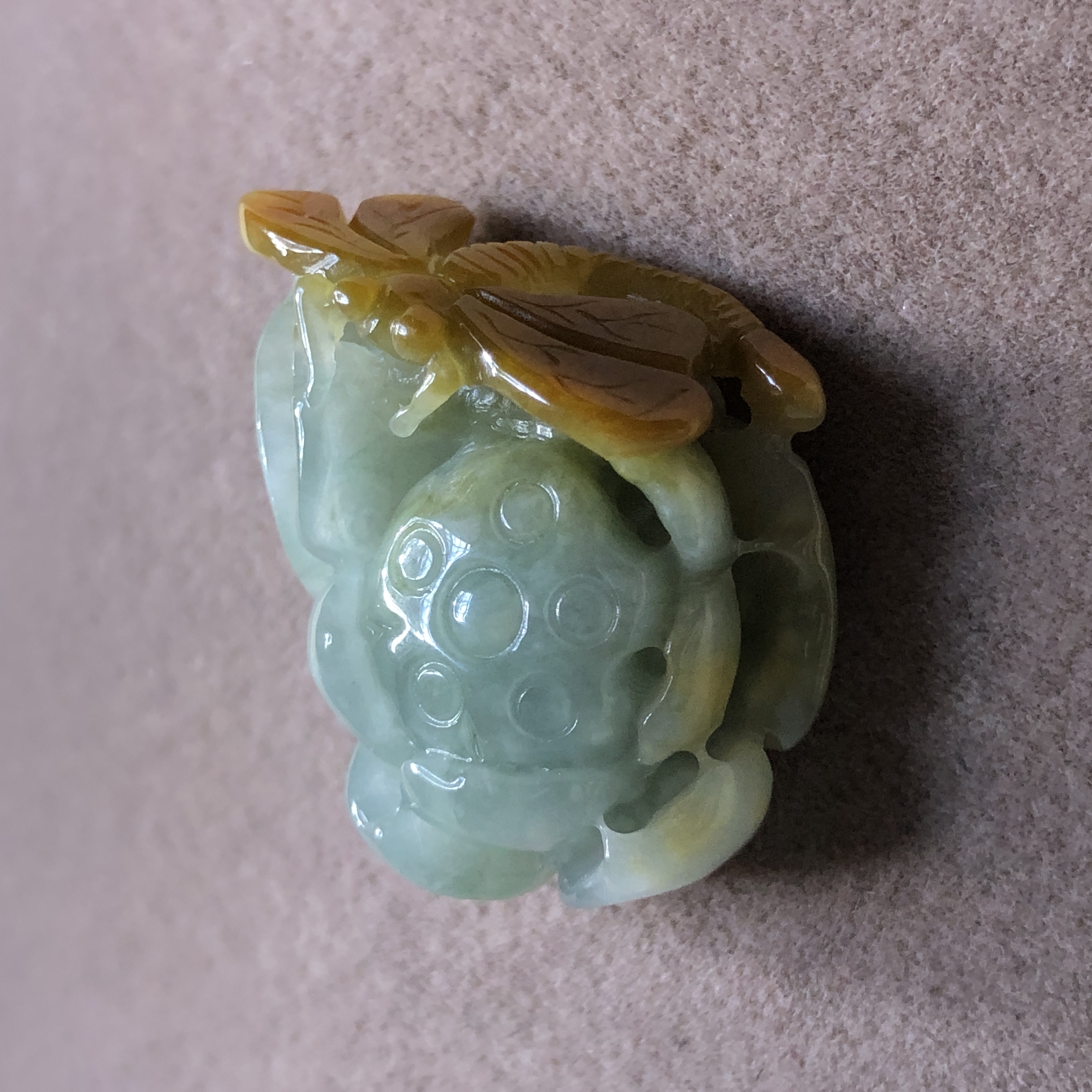 缅甸玉石A货翡翠玉雕玉器文玩黄翡俏色巧雕蜻蜓莲花挂件吊坠捡漏