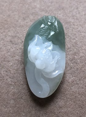 缅甸玉石A货翡翠玉雕玉器文玩冰糯种双彩巧雕荷塘月色挂件吊坠