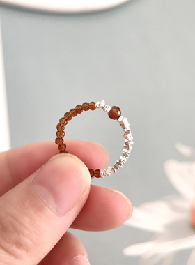 VerGem原创天然石榴石碎银子戒指女小众设计高级感指环轻奢小众