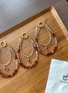 水滴琥珀~小众设计彩色手工串珠水晶珠装饰手机挂件金属珠饰包挂