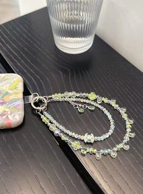 绿水滴~水晶珍珠手机链女款高级感小众挂件链条透亮