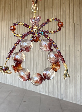 咖色城堡~爆闪星空彩钻手机链珠饰捕梦蝴蝶少女感包挂件超美