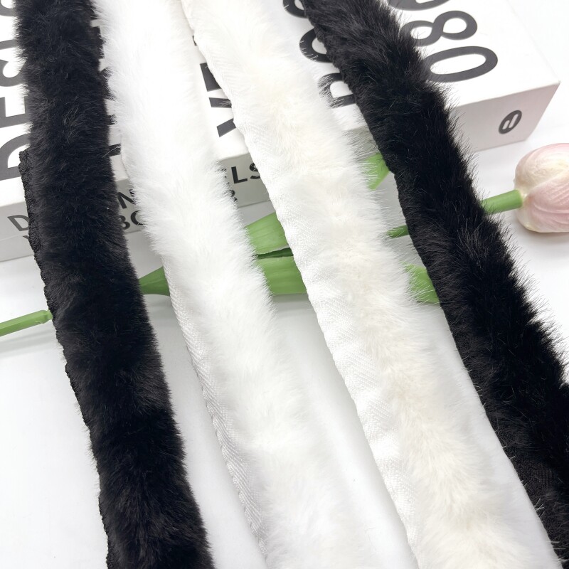 秋冬黑色仿貂毛毛条唐装辅料窗帘配件小香风花边手工DIY服装辅料