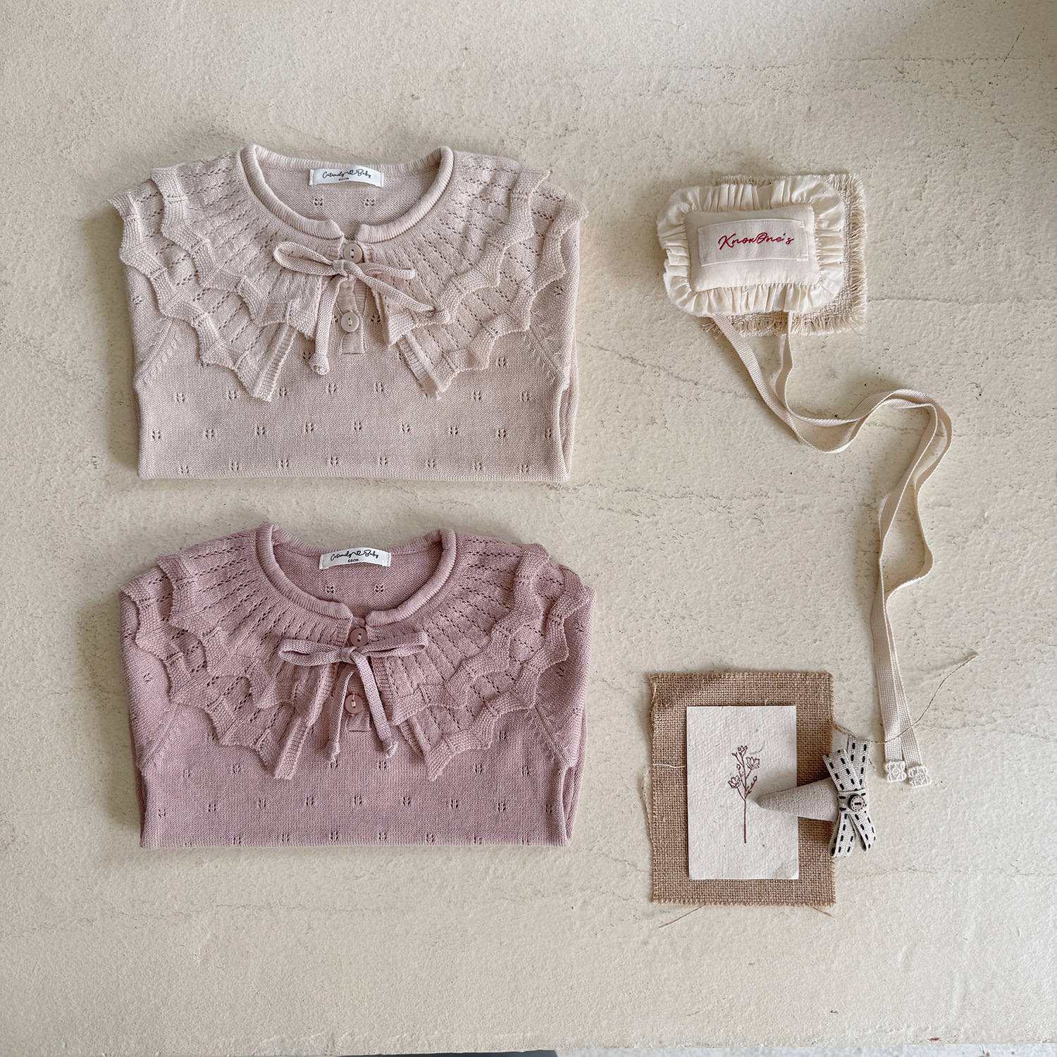 小洛特66-90秋冬针织连体衣复古爬服女宝长袖双层荷叶领三角哈衣