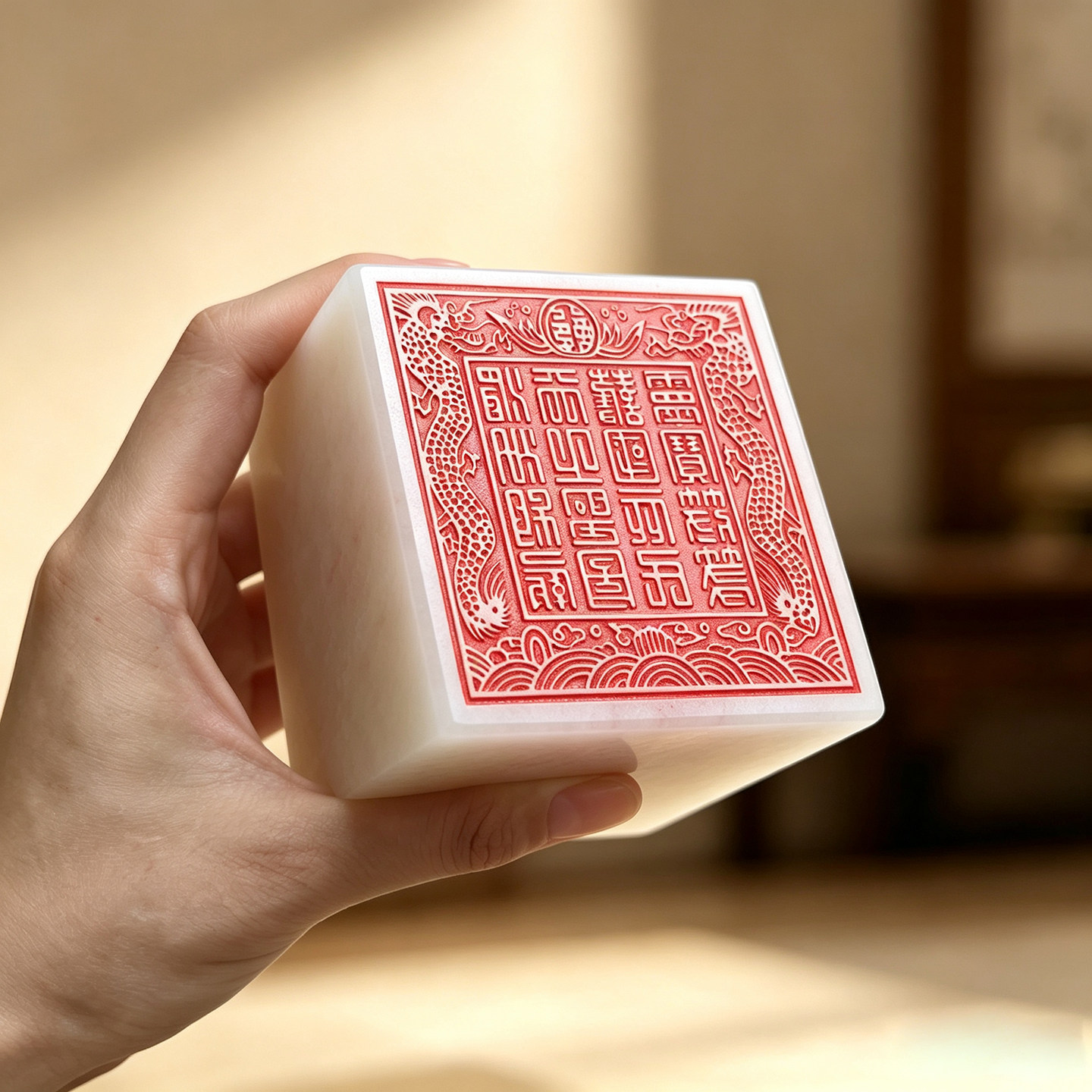 湄洲妈祖印白玉龙头篆刻玉玺