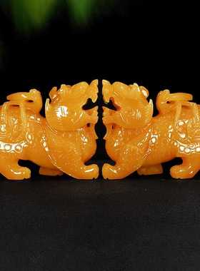 招财貔貅摆件皮丘一对客厅米黄玉