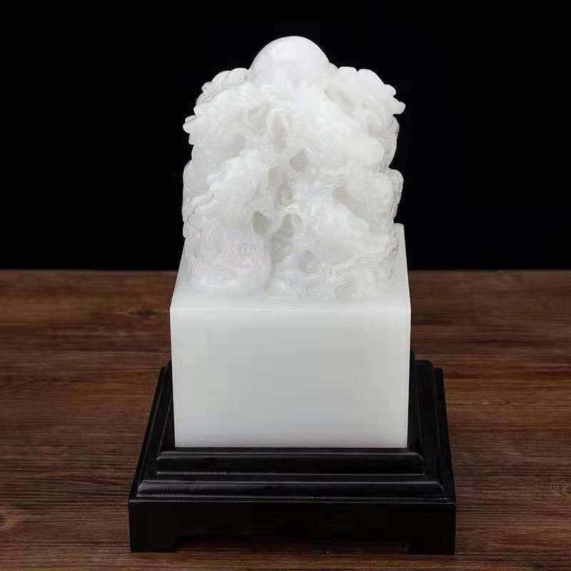 天然白玉九龙戏珠印家居摆件九龙印章皇帝传国玉玺办公室开业贺礼