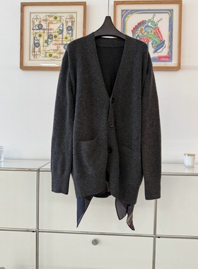 深圳南油saca*小众设计羊毛慵懒风宽松纯色毛衣拼接丝巾开衫