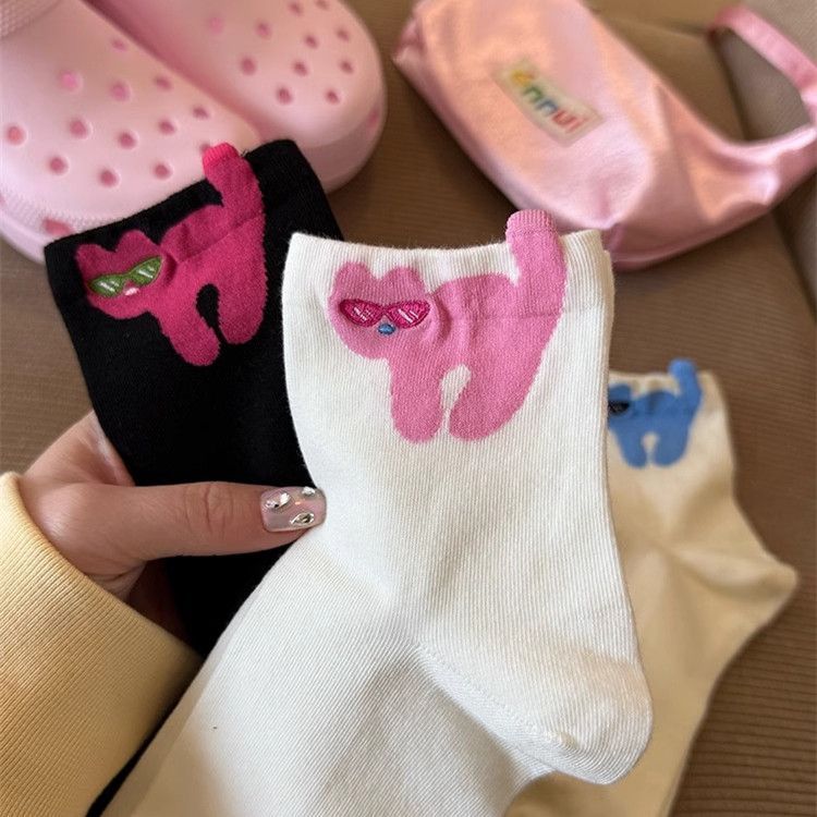 凸凸袜可爱袜子女短筒袜纯棉春款薄夏天吸汗立体耳朵日系卡通低帮
