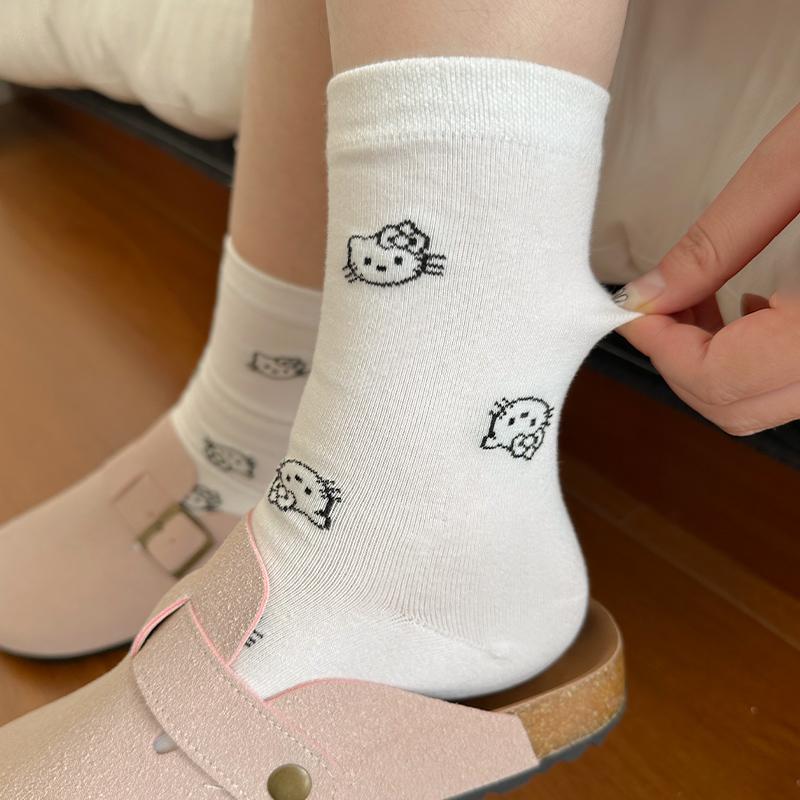 纯色卡通猫咪袜子女中筒袜潮流秋冬季2025新款爆款日系堆堆长袜
