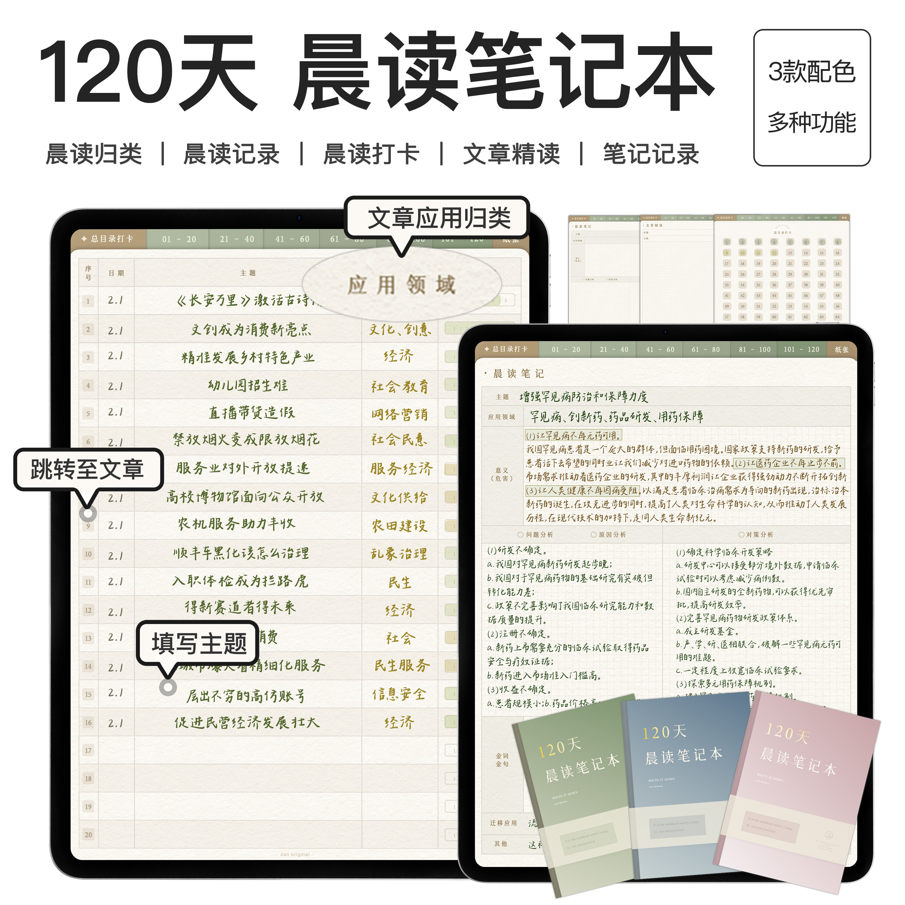 120天晨读笔记模板原创考公goodnotes华为ipad可用notability詹詹