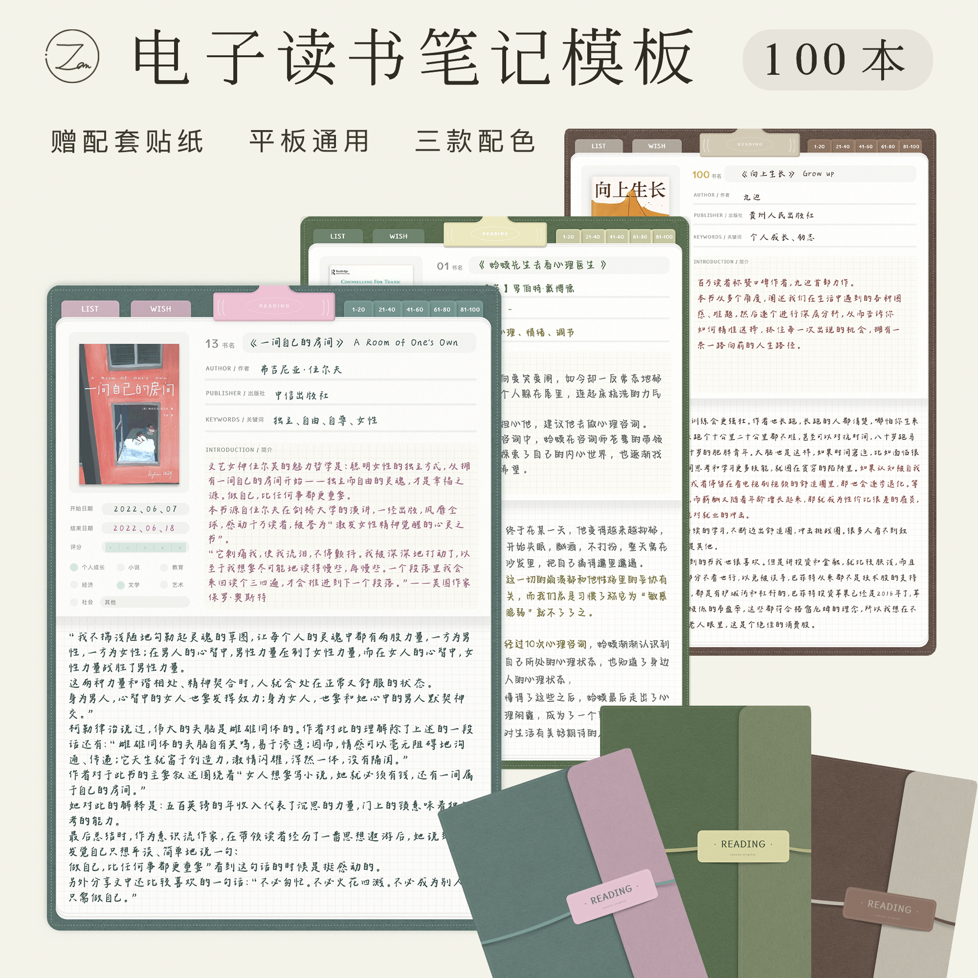 电子读书笔记本模板适用于goodnotes｜notability平板阅读詹詹