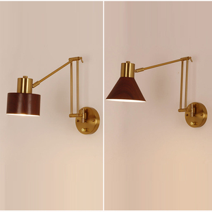 中古风卧室床头壁灯可位移摇臂灯奶油风折叠伸缩阅读学习用护眼灯