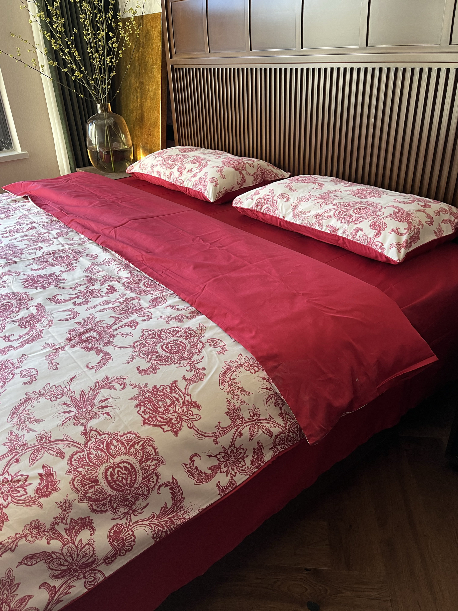 外贸出口纯棉贡缎埃及棉婚庆四件套全棉红色双人加大欧美印花床品,床上用品,婚庆床品套件,淘宝优惠券,粉丝福利购,淘宝优惠卷