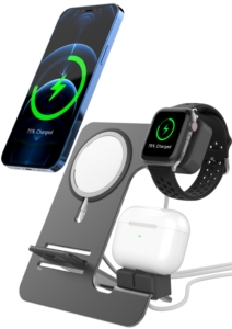 适用于苹果手机手表蓝牙耳机三合一充电器支架铝合金纯色