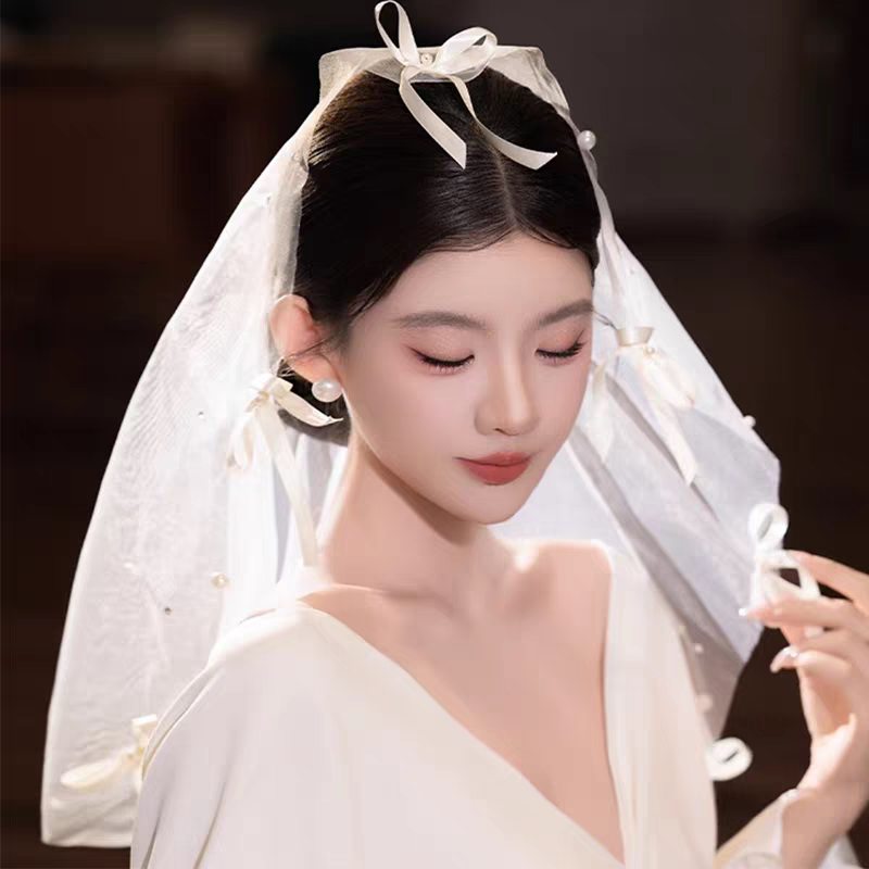 公主风白色蕾丝蝴蝶结新娘头饰
