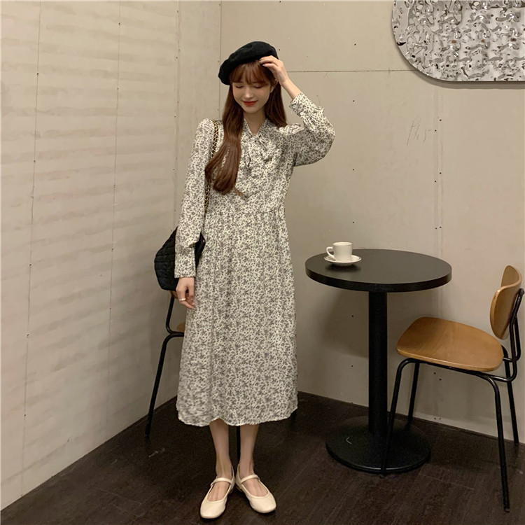 Real price French gentle wind waist retro floral dress