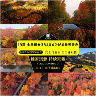 金秋画卷3840x2160秋天景色4k无人机拍摄大自然的短片视频素材
