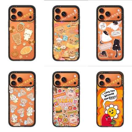 CASE黄油小熊适用于苹果17promax手机壳橙色慵懒猫咪iPhone17/16/15/14/pro防摔保护壳17Air/13p卡通保护套12