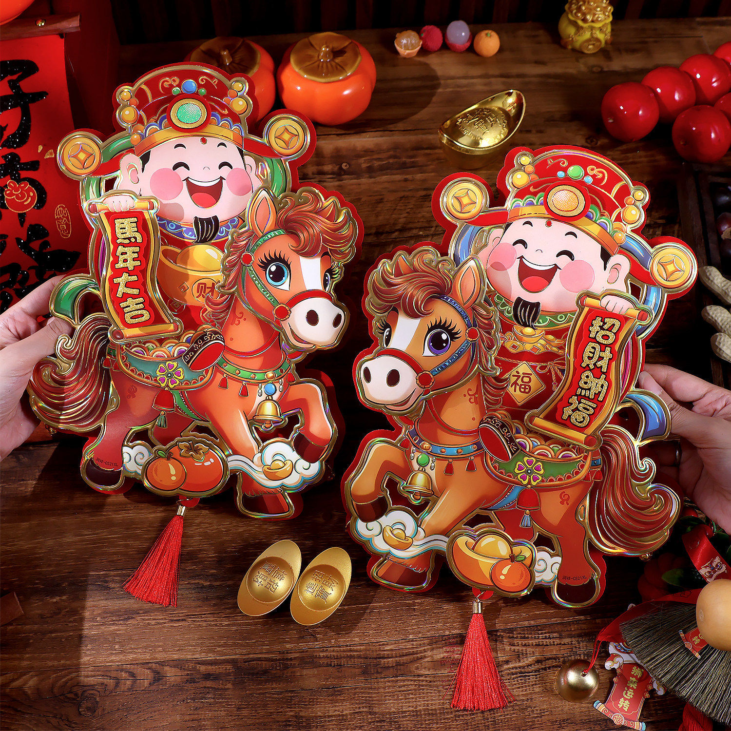 马年福字门贴2026新年装饰新款绒布对贴大门立体墙贴窗花春节对贴,家居饰品,门贴,淘宝优惠券,粉丝福利购,淘宝优惠卷