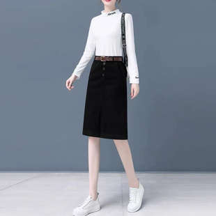 长袖 2025新款 白色内搭洋气半高领打底衫 春秋冬季 t恤女上衣服 新款