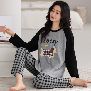 全棉家居服特大码 100% 可外穿宽松6XL 休闲套装 睡衣女春秋纯棉长袖