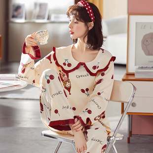 特大码 家居服套装 5XL 睡衣女春秋冬胖妹妹200斤纯棉长袖 加肥加大码