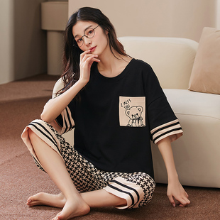 棉睡衣女夏季 200斤套头薄款 特大码 胖MM特大码 家居服6XL 短袖 七分裤