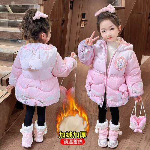 2025冬季女童棉衣加绒加厚卡通款