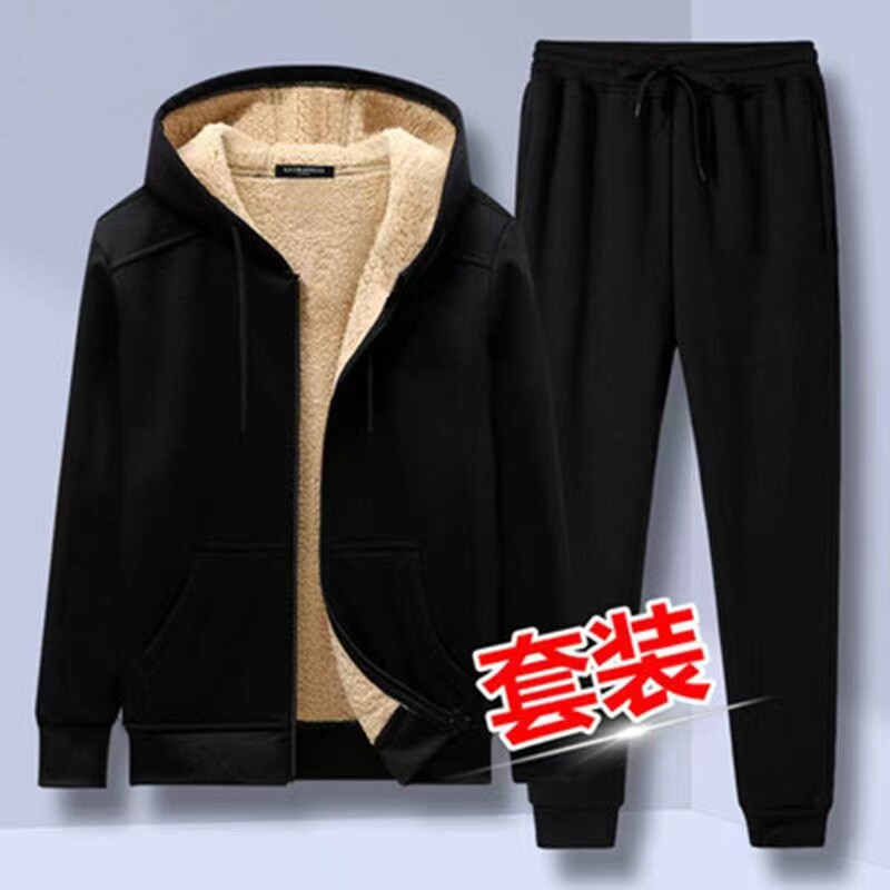 青少年休闲运动套装冬季加绒加厚两件套卫衣冬装羊羔绒运动服新品