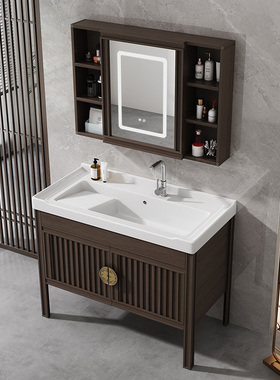 新中式浴室柜组合太空铝落地洗衣柜阳台陶瓷洗衣池带搓衣板一体盆