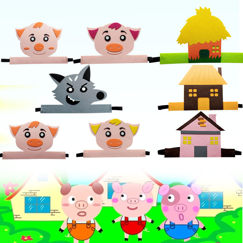 三只小猪盖房子大灰狼头饰幼儿园舞台剧表演道具成人亲子活动草房