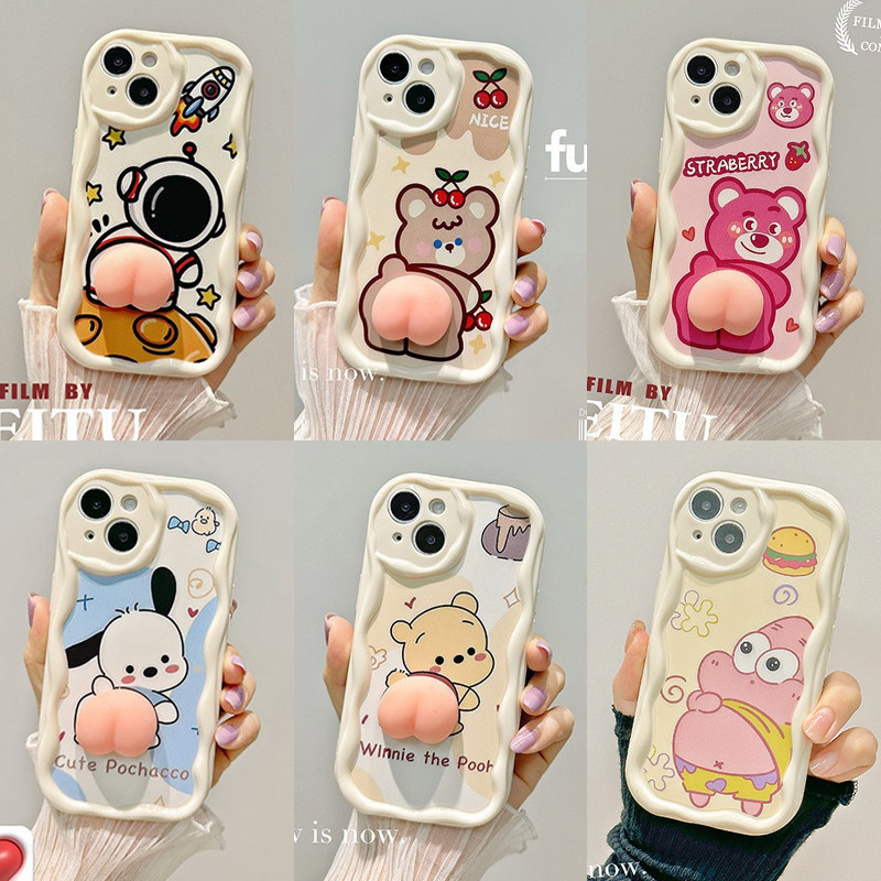 解压捏捏屁屁帕恰狗 适用于11iPhone12mini苹果13/14卡通x/xr草莓熊防摔7/8plus小熊维尼xsma